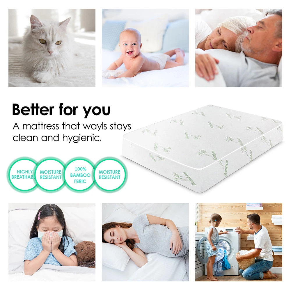Queen Bamboo Fitted Mattress Protector Knitted Cover 300GSM Matress Topper Stain Dust Mite Bacteria Protection