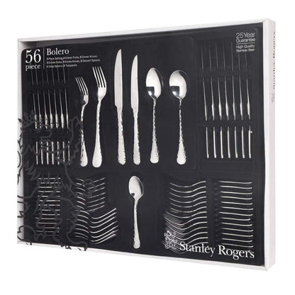 Stanley Rogers 56 Piece Cutlery Set | Stainless Steel Polished 8 Person Set | Forks, Knives, Spoons