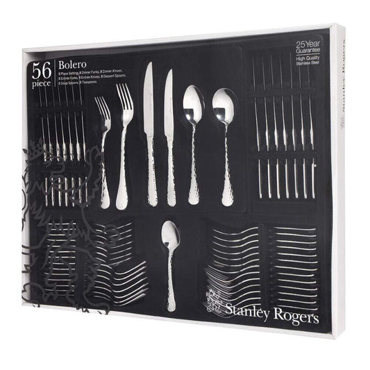 Stanley Rogers 56 Piece Cutlery Set | Stainless Steel Polished 8 Person Set | Forks, Knives, Spoons
