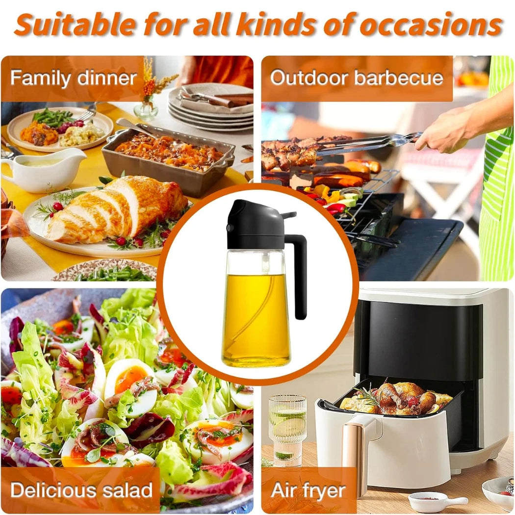 2-in-1 Oil Sprayer Dispenser Glass Spray Bottle Stream 470ml Baking Cooking Vinegar Soy Sauce Seasoning Sprayer
