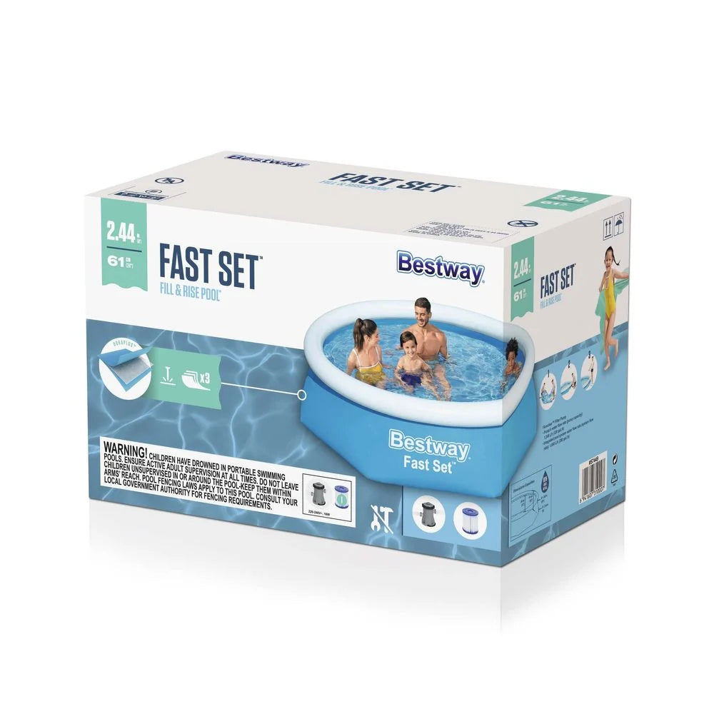 Bestway Inflatable Swimming Pool  2.44m x61cm Fast Set Family Backyard Pool with Filter and Pump, Splash Play Pool