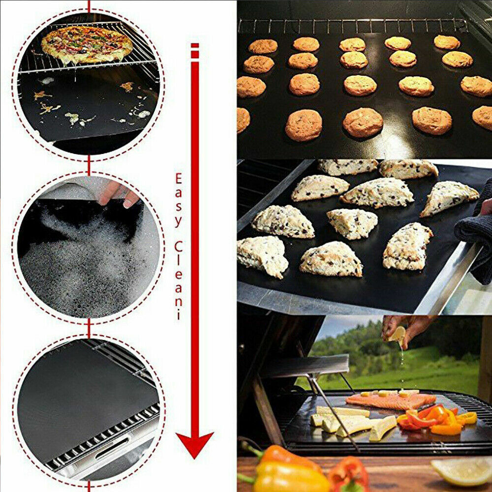 5x BBQ Grill Mat Reusable Baking Cooking Sheets Non-Stick Barbecue Heavy Duty