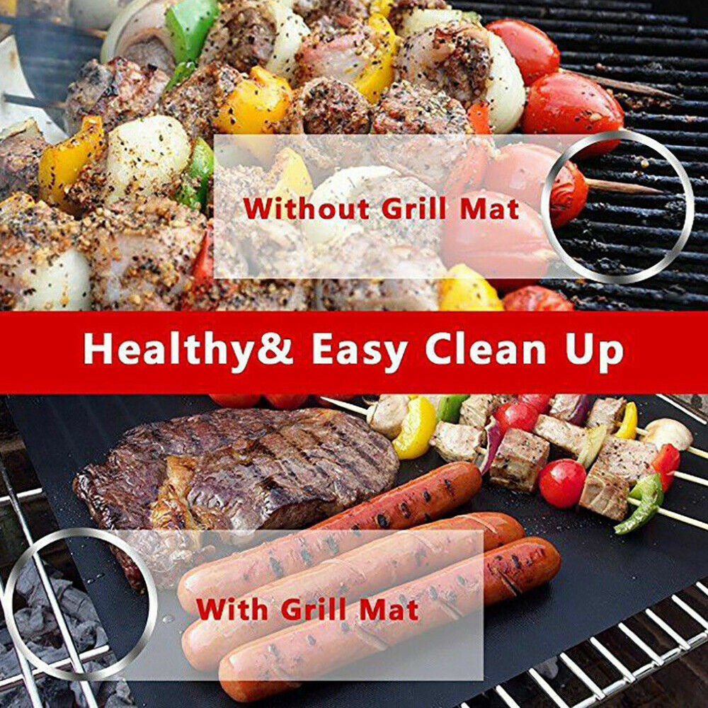 5x BBQ Grill Mat Reusable Baking Cooking Sheets Non-Stick Barbecue Heavy Duty