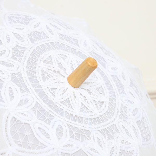 Elegant White Wedding Parasol | Princess Lace Umbrella Bridal Decoration | Wooden Handle