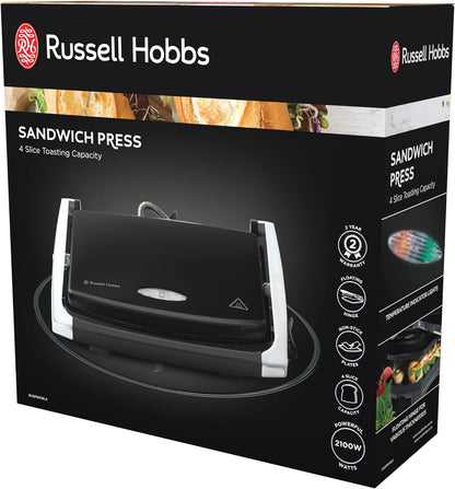 Russell Hobbs 4 Sandwich Press | Stainless Steel Bagel Muffin Toastie Jaffle Maker