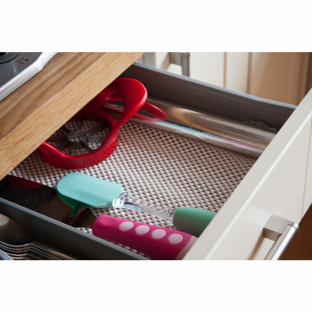 3x Rolls Anti-Slip Kitchen Draw Organiser Mats, Reuseable Anti-Slip Rug Cupboard Underlay Liner Shelving Liner
