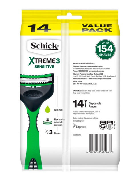 14 Pack Schick Mens Razors Shavers Sensitive Xtreme3 Close Shave Shaving Aloe