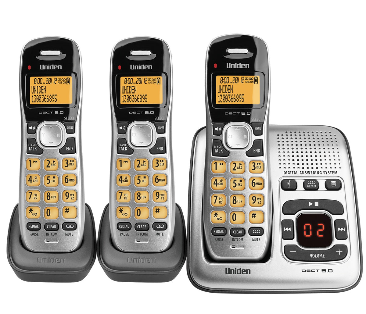 Uniden 3 Handset Cordless NBN Phone | Home Office Telephone with Answering Machine, Speakerphone, Caller ID