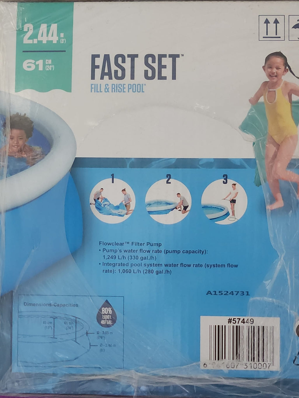Bestway Inflatable Swimming Pool  2.44m x61cm Fast Set Family Backyard Pool with Filter and Pump, Splash Play Pool