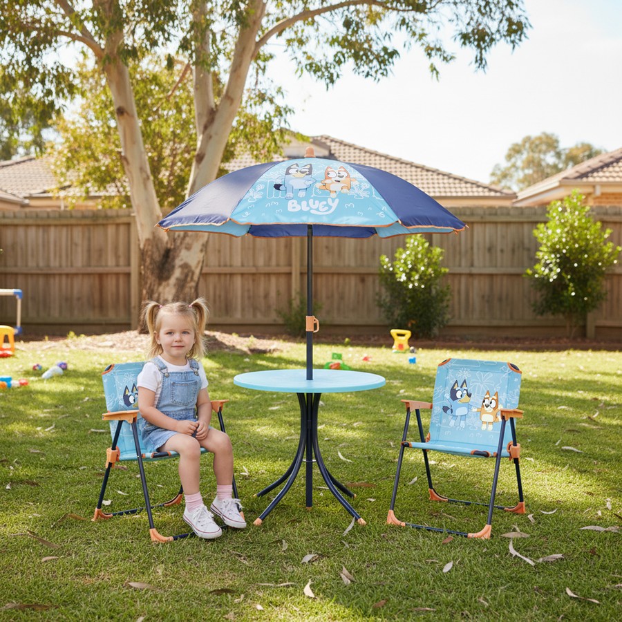 Kids Bluey Table and Chair Set, Indoor Outdoor Toddler Preschool Eating Meal Drawing Seat