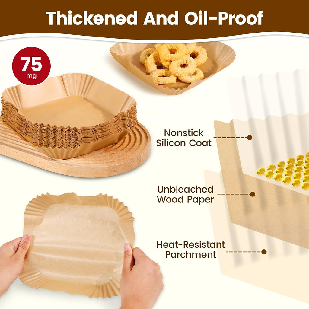 200x Air Fryer Liners 3-5.7L Heavy Duty Airfryer Liner Less Mess, Disposable Parchment Paper Liners