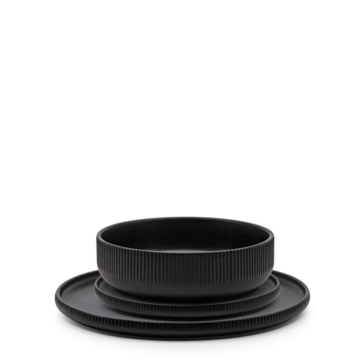 Salt & Pepper Stoneware 4 Person Stone Dinner Set 12 Pieces Dinnerware Black Elegant