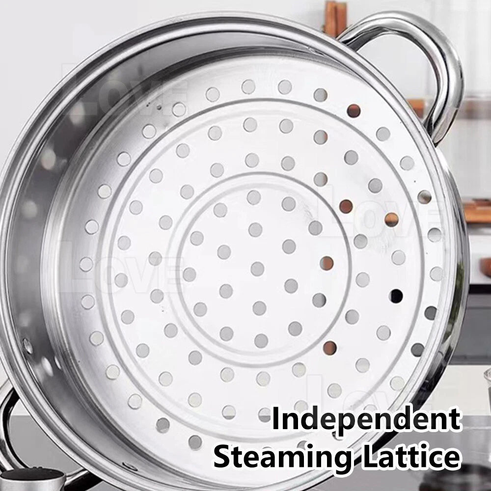 Stainless Steel Steaming Pot 3 Tier - Dumpling Vegetable Fish Meat Steamer - Lightweight Family Cooker, Stovetop