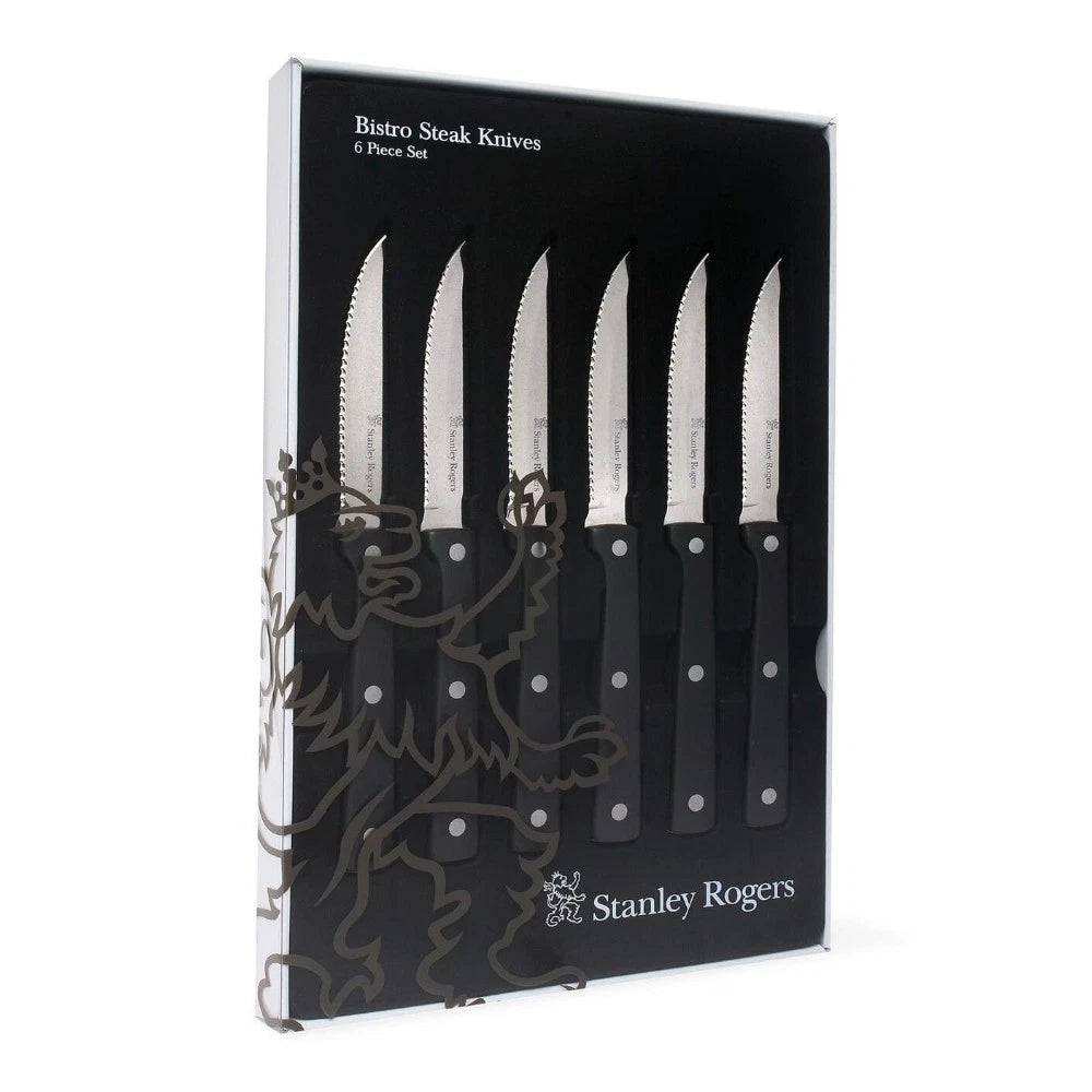 6x Stanley Rogers Steak Knives Set | Stainless Steel Serrated Blades Meat Dinner | Gift Box