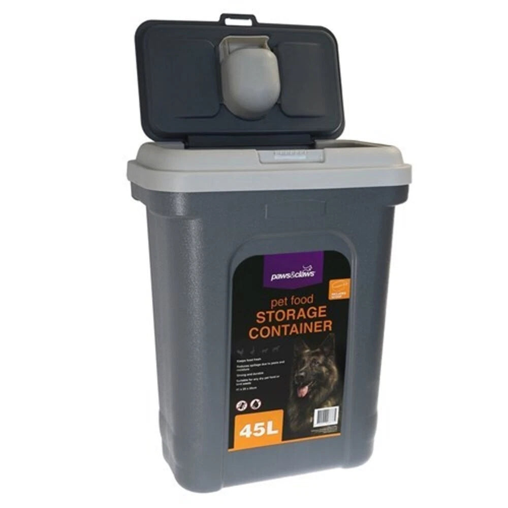 Paws & Claws 45L Food Storage Container Saver | X-Large Dog Cat Bulk Dry Food Storage Scoop