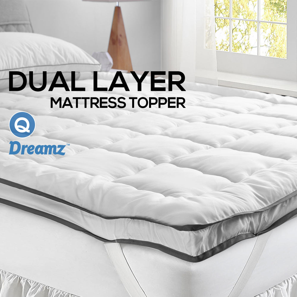 Queen Pillowtop Mattress Topper 5cm Underlay Bed Matress Mat Protector Fitted Skirt