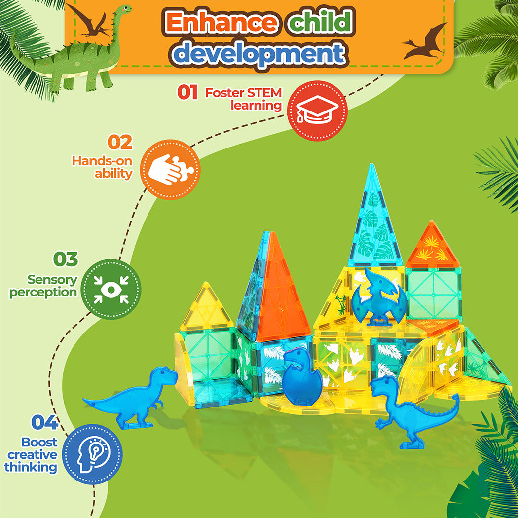 100 Pieces Magnetic Tiles Starter Kit Kids Dinosaur Playing Building Blocks Preschool STEM Learning