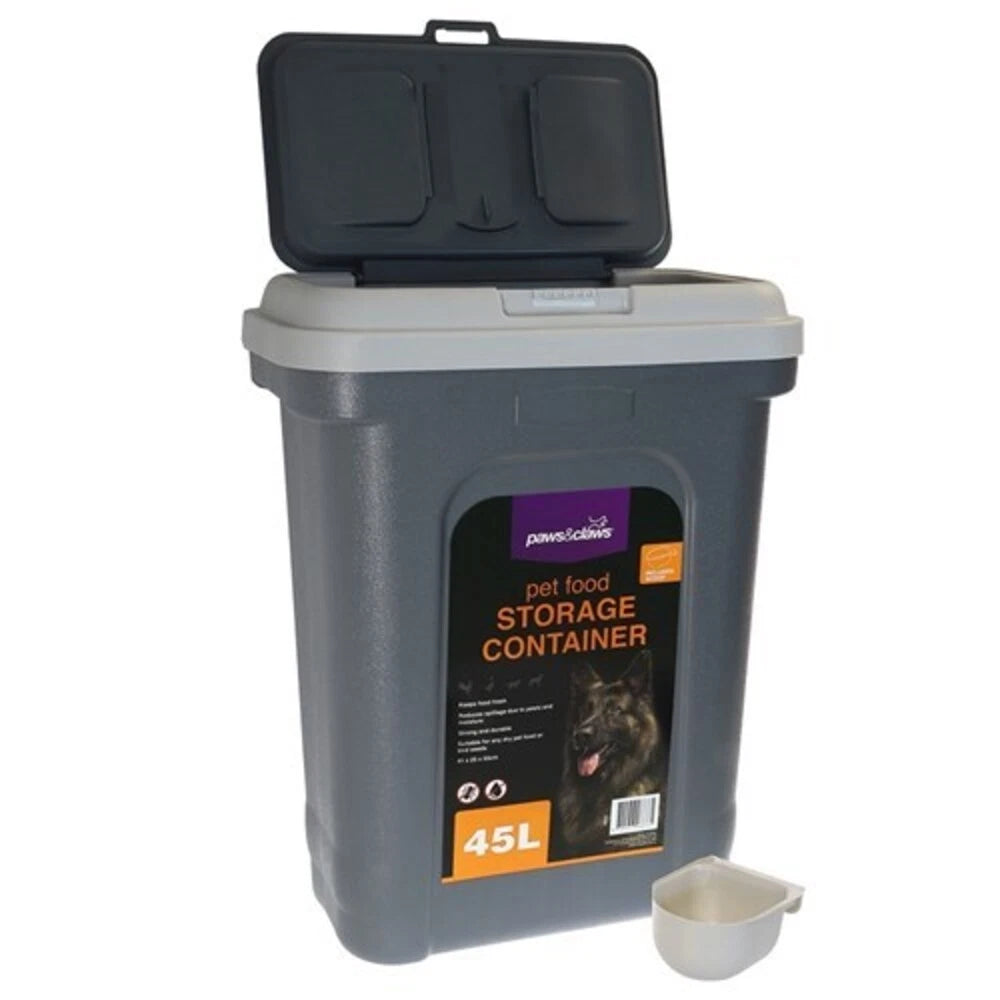Paws & Claws 45L Food Storage Container Saver | X-Large Dog Cat Bulk Dry Food Storage Scoop