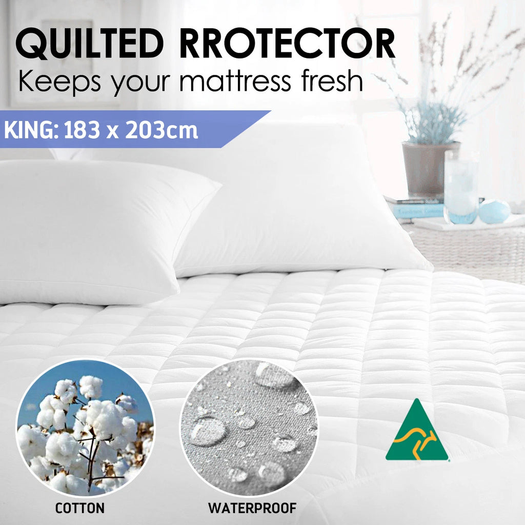 King Sized Quilted Fully Fitted Waterproof Mattress Protector Cover, Bedding Protection, Skirted