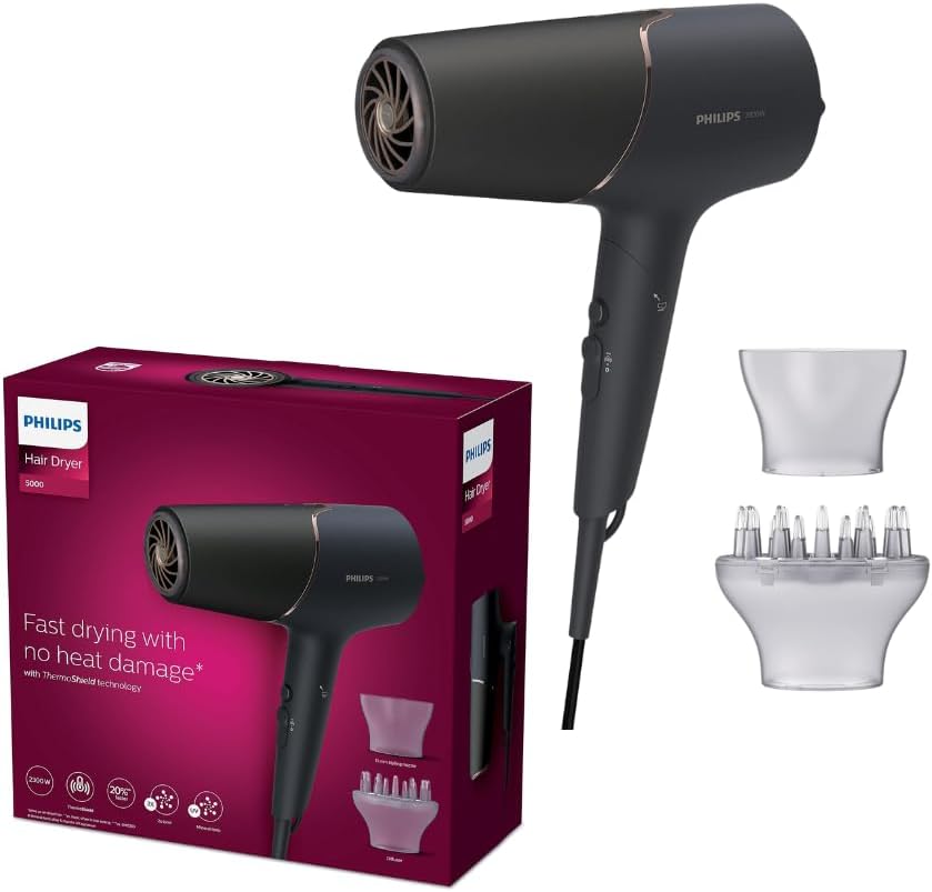 Philips 2300W Hair Dryer, Portable Folding Blowdryer Blow Drying 6 Heat/Speed Styler, Overheat Protection