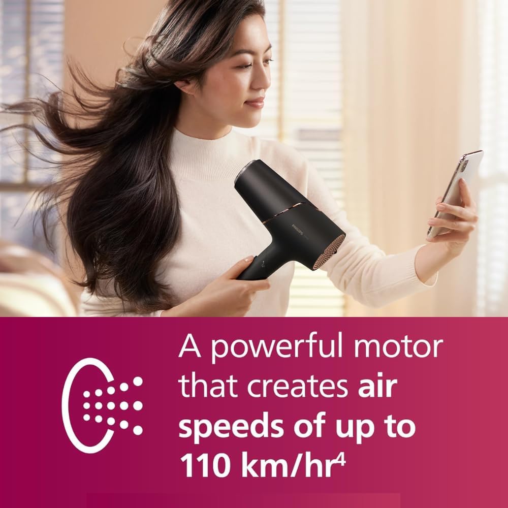 Philips 2300W Hair Dryer, Portable Folding Blowdryer Blow Drying 6 Heat/Speed Styler, Overheat Protection