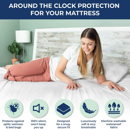 Queen Size Waterproof Mattress Protector | Spill Stain Matress Protection | Fully Fitted Terry Cotton Bedding