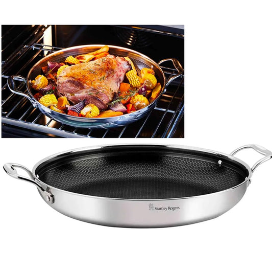 Stanley Rogers 36cm Roasting Pan | Large Frypan Saute Frying Casserole Pan Roast Non-Stick Stainless Steel