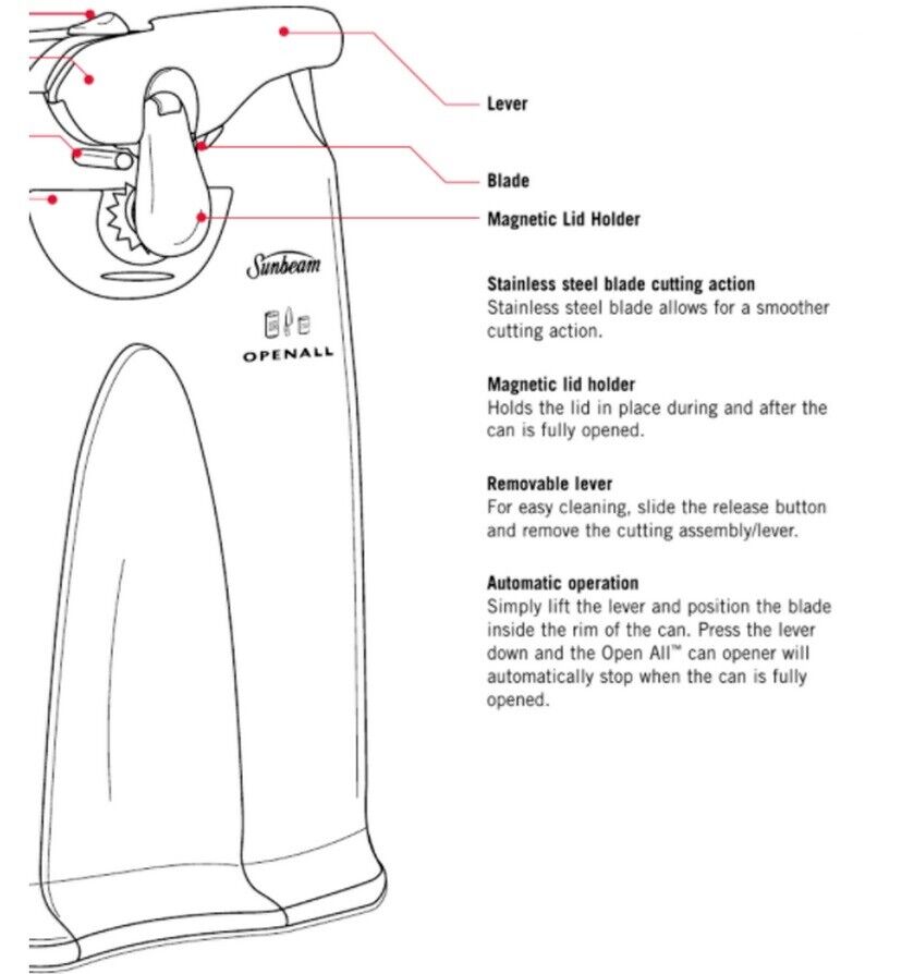 SUNBEAM Electric Can Opener Machine with Built in Knife Sharpener