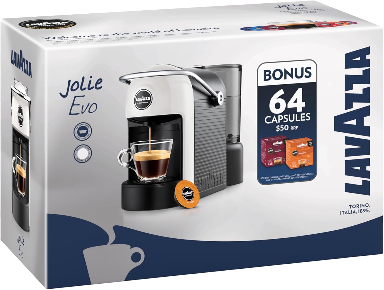 Lavazza Espresso Cappuccino Maker | Pod Capsule Coffee Machine | Electric Automatic Kitchen Appliance with 64 Pods
