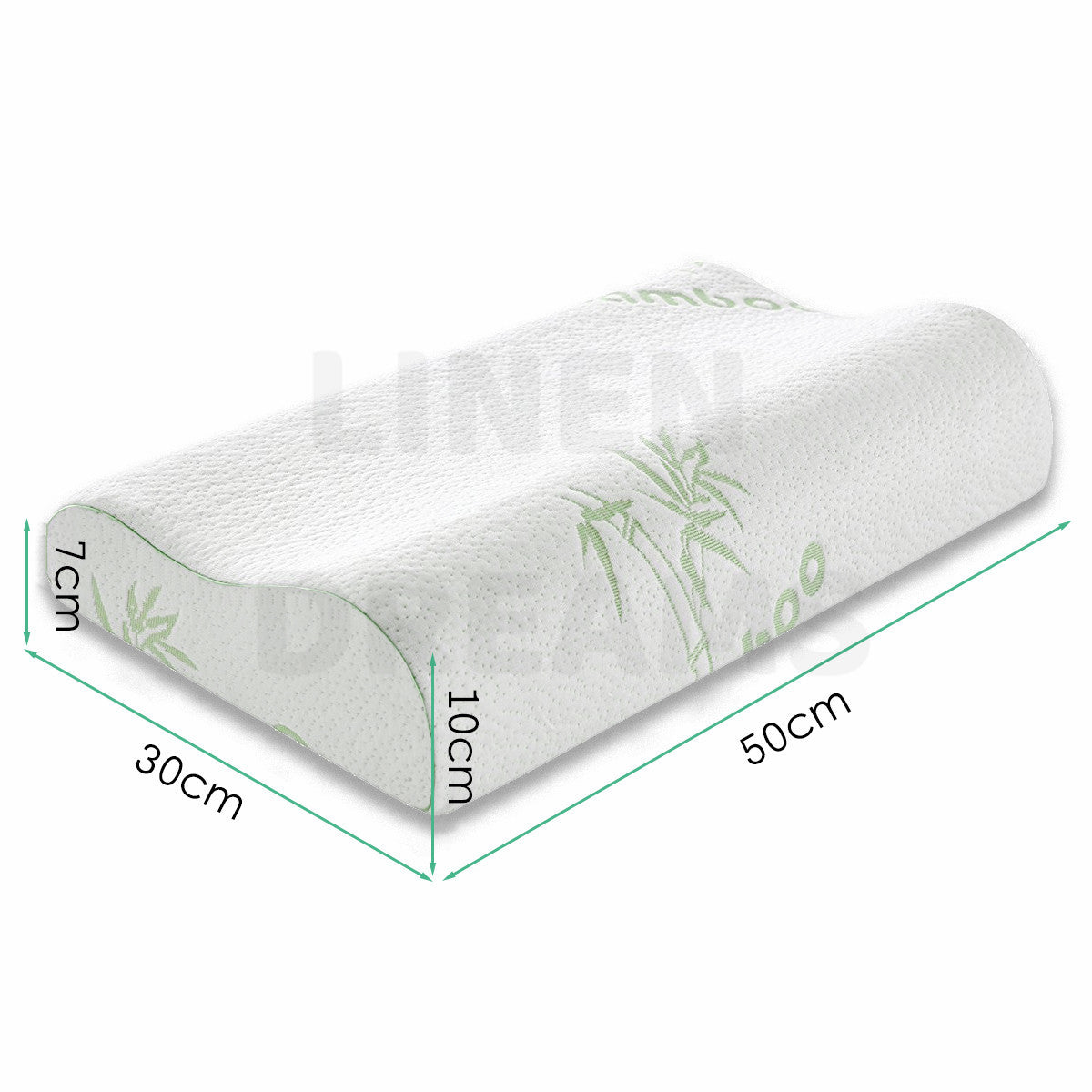 2x Memory Foam Head Neck Bed Support Premium 50x30cm Bamboo Cover - Machine Washable