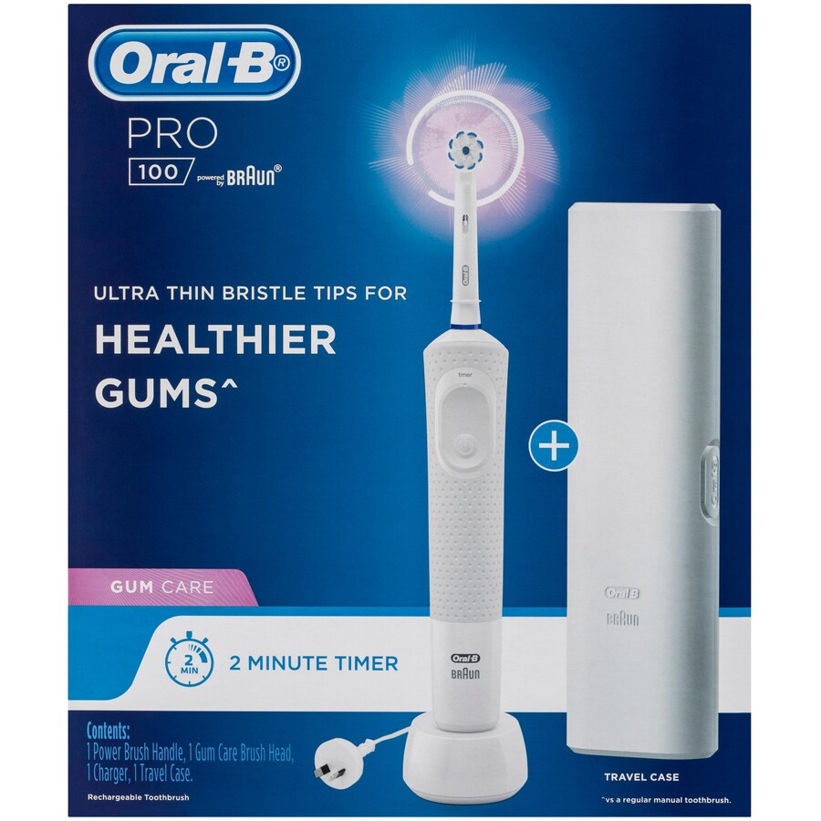 Oral-B Electric Toothbrush Pro 100 Gum Care Rechargeable Teeth Cleaning + Travel Case