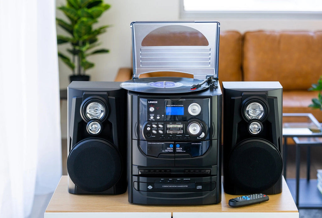 Music Hi-Fi CD Player, AM/FM Radio, Turntable Record Vinyl Player, Dual Cassette Recorder
