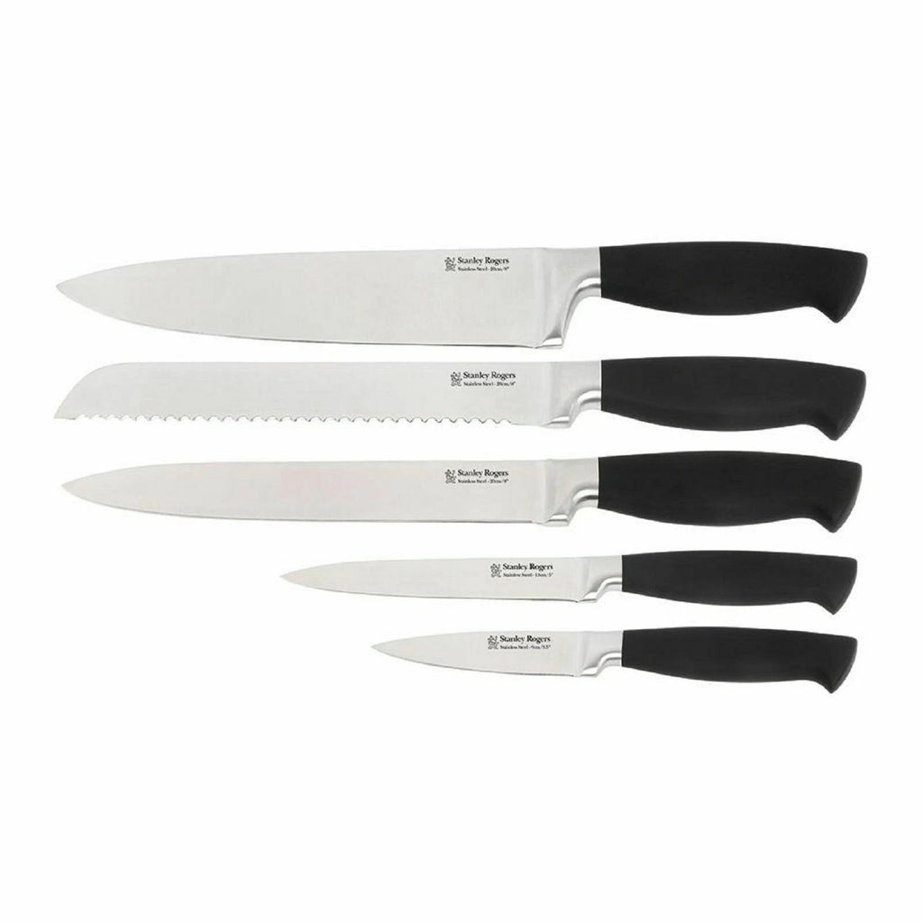Stanley Rogers Knife Cutlery Block Set 6 Piece - Cook Bread Carving Utility Paring & Bamboo Knife - Acacia Wood Block