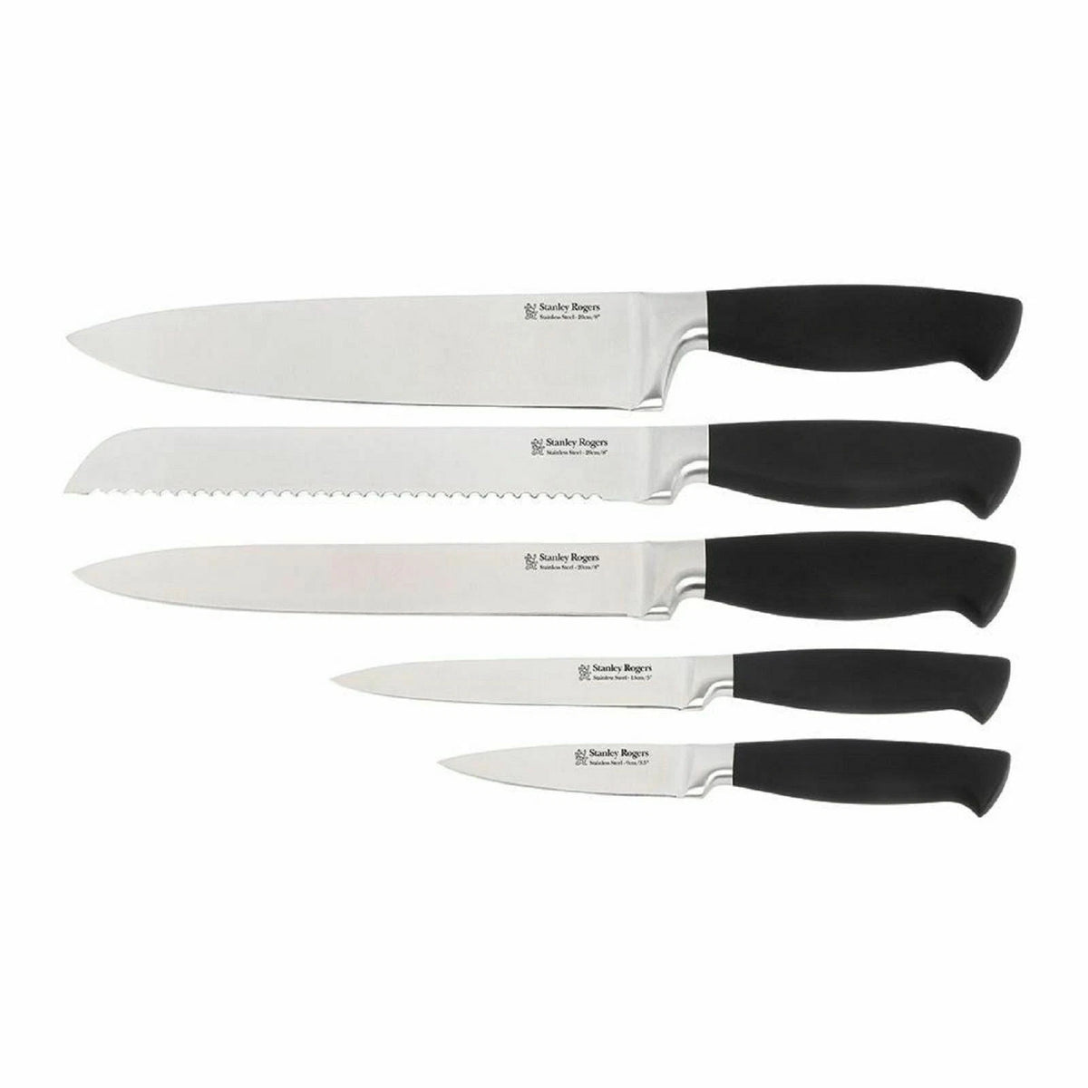 Stanley Rogers Knife Cutlery Block Set 6 Piece - Cook Bread Carving Utility Paring & Bamboo Knife - Acacia Wood Block