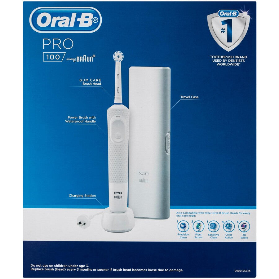 Oral-B Electric Toothbrush Pro 100 Gum Care Rechargeable Teeth Cleaning + Travel Case