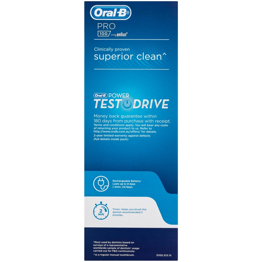 Oral-B Electric Toothbrush Pro 100 Gum Care Rechargeable Teeth Cleaning + Travel Case