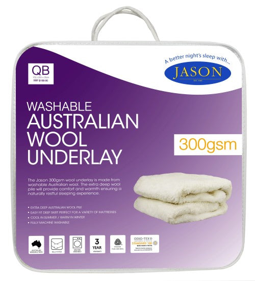 Jason QUEEN Bed Fitted Australian Wool Underlays 300GSM | Washable Bedding