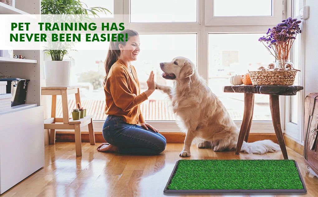 Pet Dog Cat Indoor Artifical Grass Mat | Indoor Pet Toilet Poo Wee Urine Collection Tray Set