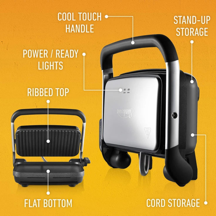 Sunbeam Sandwich Press | 2 Slice Toastie Jaffle Maker Electric Grill Griddle Press | Non-Stick Meat Vegetable Cooker