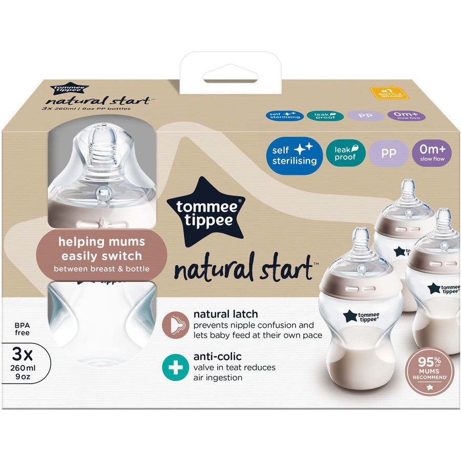 3Pack Tommee Tippee 0+ Month Baby Newborn Bottles Easy Switch Breast to Bottle Natural Start - Natural Latch Anti-Colic, BPA FREE, Leak Proof
