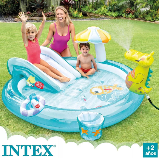 Intex Inflatable Swimming Pool and Sprinkler | Kids Backyard Inflatable Water Sprayer and Slide