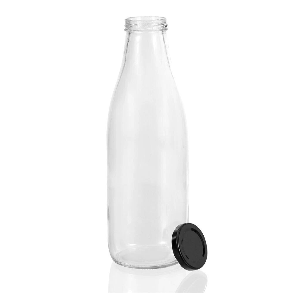 2x 1L Glass Milk Storage Home Fresh Cream Milk Keffir Screw Top Lids - Nut Oat Almond Milk Keeper Jar Glassware