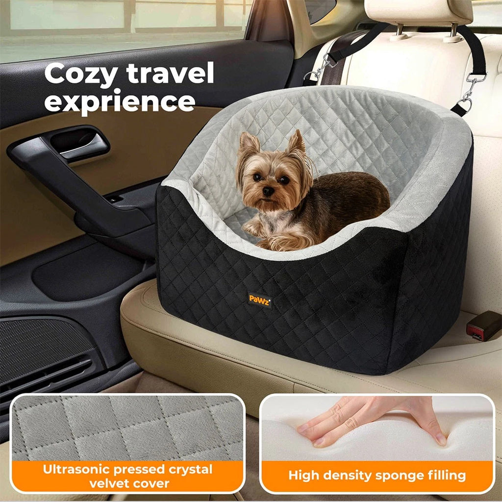 Pet Dog Puppy Car Booster Seat Carrier Safe Travel Portable Bed 15kg Back Front Seat Seat Belt - Machine Washable Cover