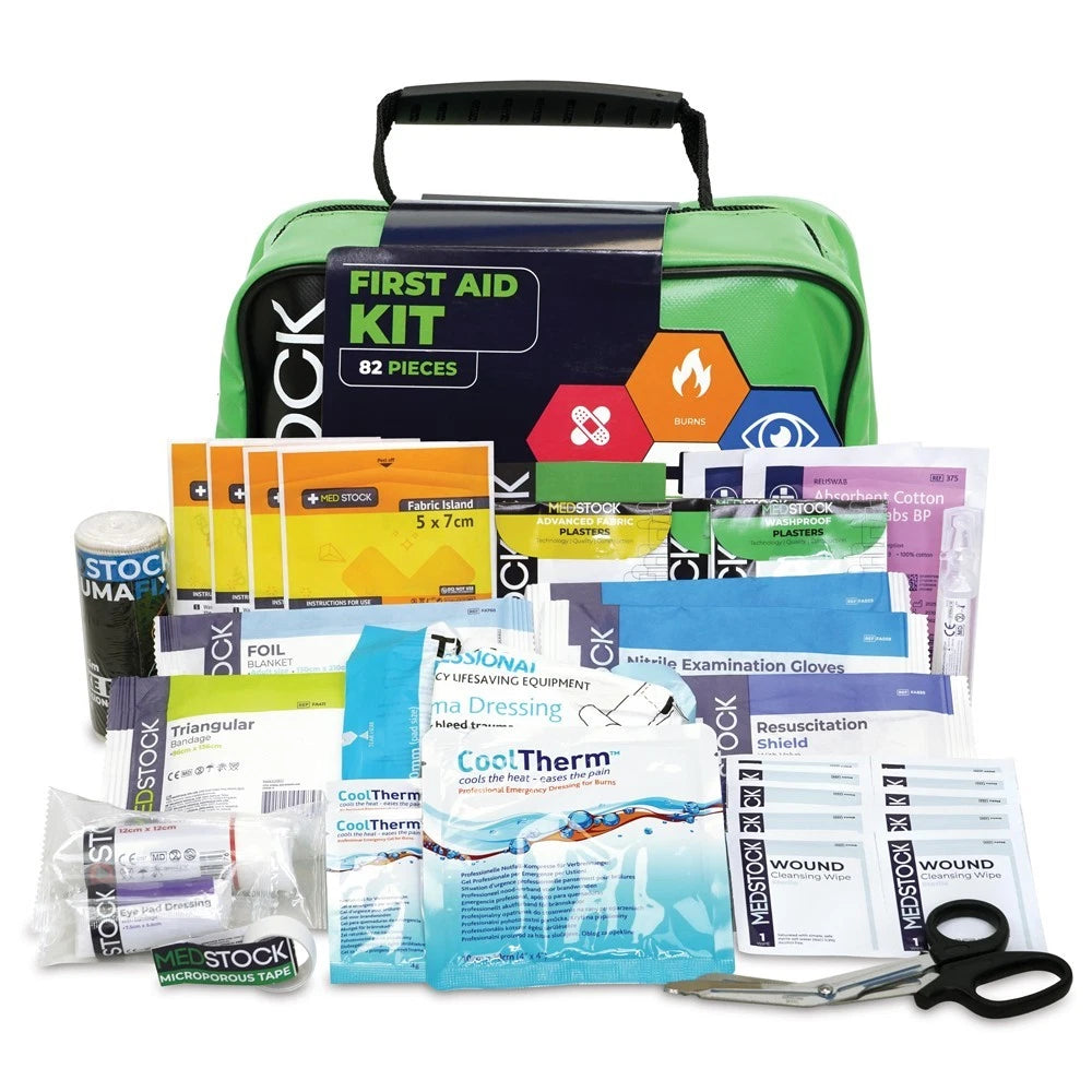 82 Piece First Aid Kit, Portable Firstaid Family Home Camping Set - Cuts & Graze, Burns, Eye Care, Snake Bite & more