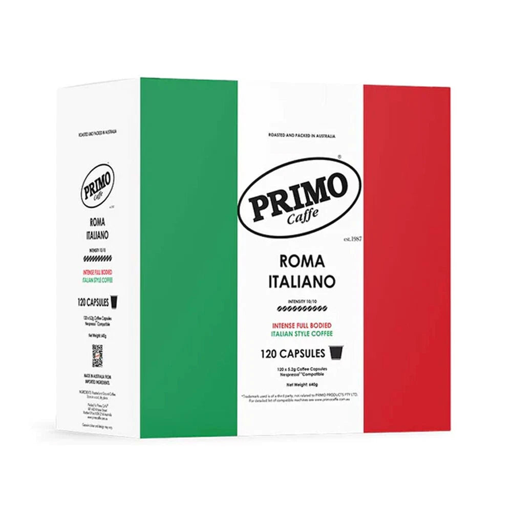 120x Primo Nespresso Compatible Capsules Pods Espresso Caffe Roma Italiano Intense Coffee Intense Full Bodied Italian Style Coffee