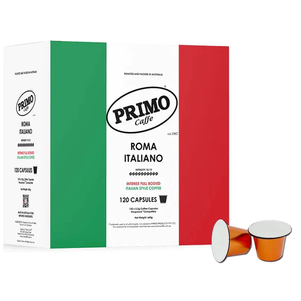 120x Primo Nespresso Compatible Capsules Pods Espresso Caffe Roma Italiano Intense Coffee Intense Full Bodied Italian Style Coffee