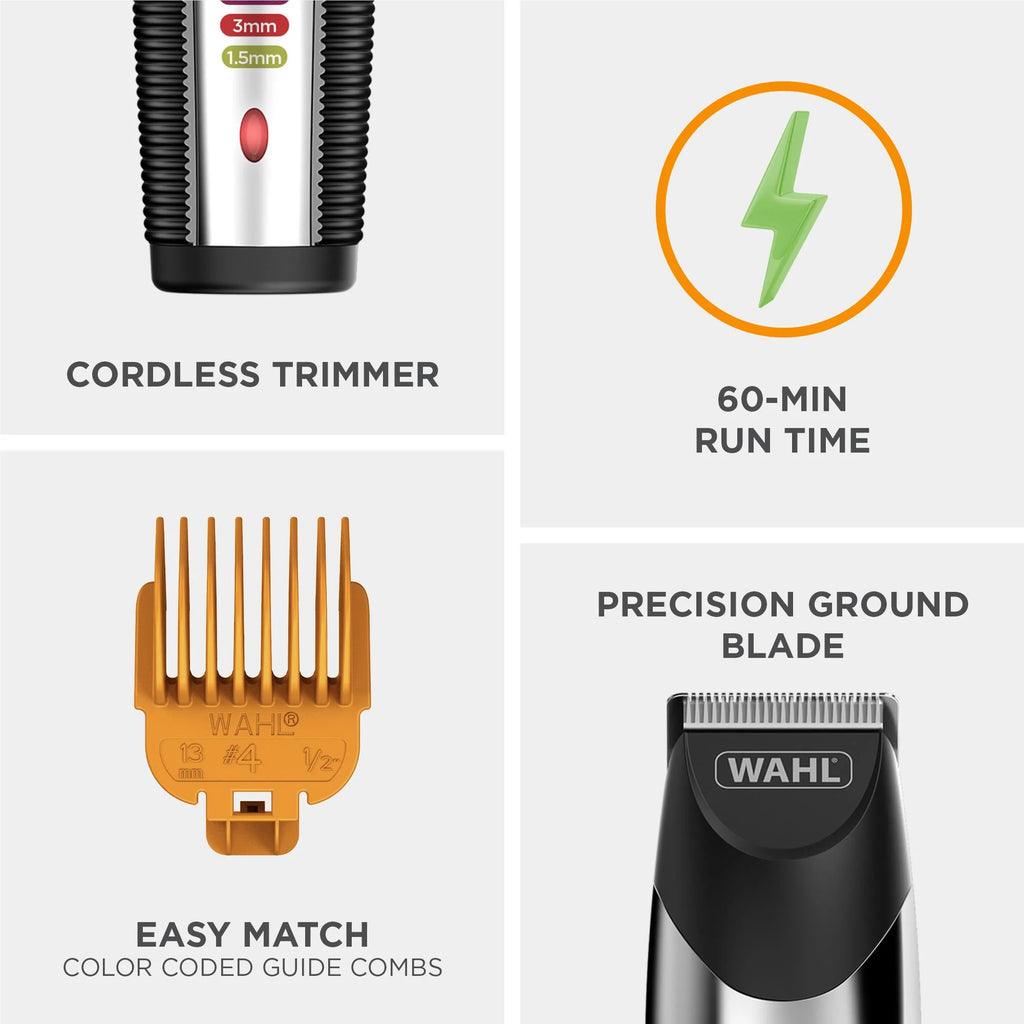 Wahl Full Beard Trimmer Groomer | Cordless Men's Clipper with Coloured Combs | Rechargeable Facial Trimming