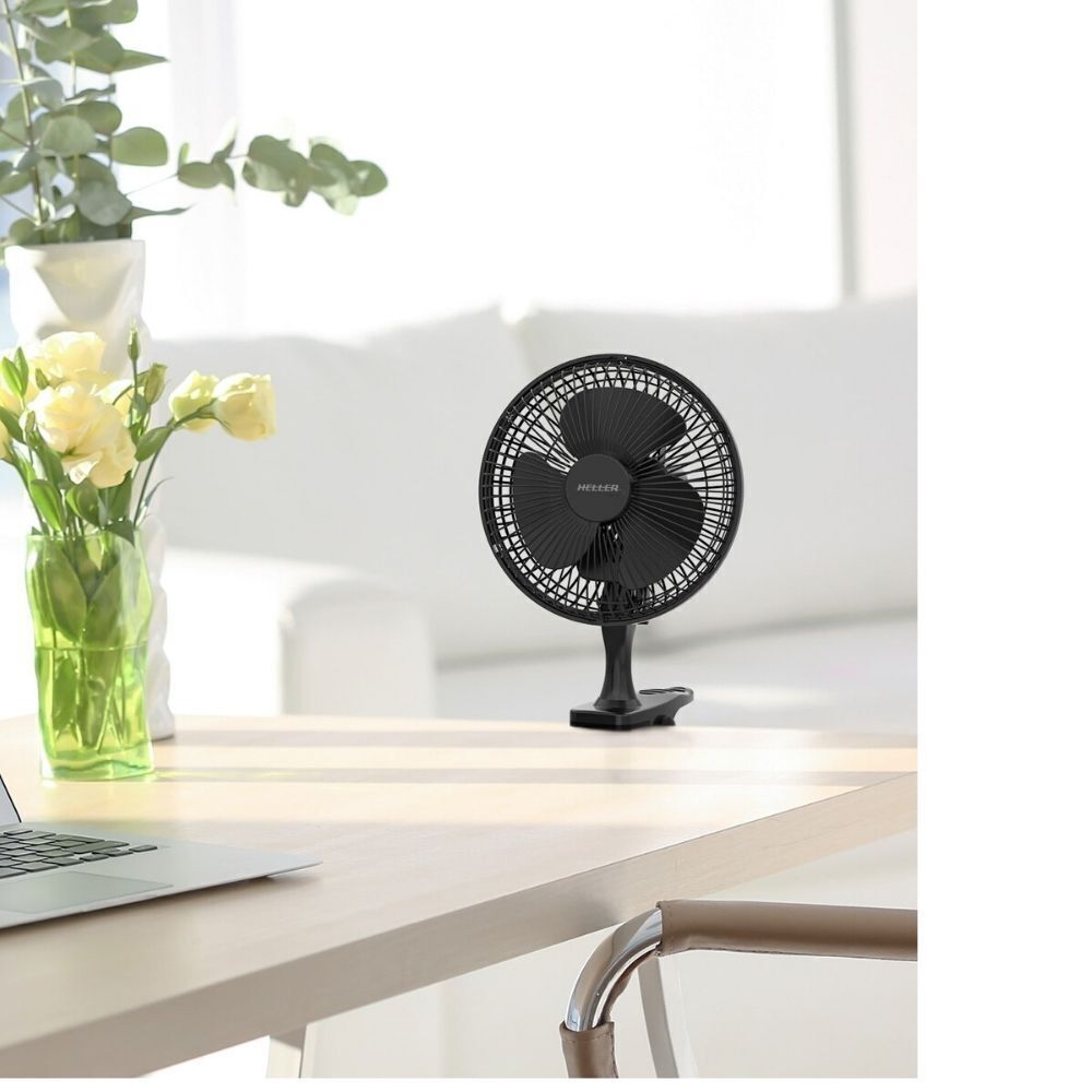 Heller Desk Clip-On Fan | Compact Air Cooler | Bedroom Nightstand Portable Table USB Fan