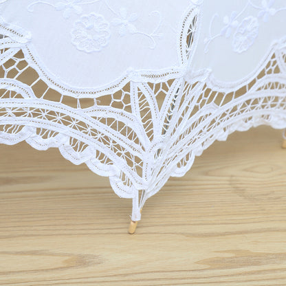 Elegant White Wedding Parasol | Princess Lace Umbrella Bridal Decoration | Wooden Handle