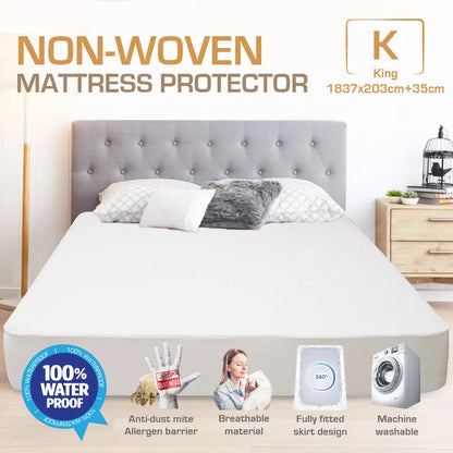 KING Size Fitted Waterproof Mattress Protector | King Bed Matress Non-Woven Spill Stain Protection | Fitted Skirt | Fully Waterproof